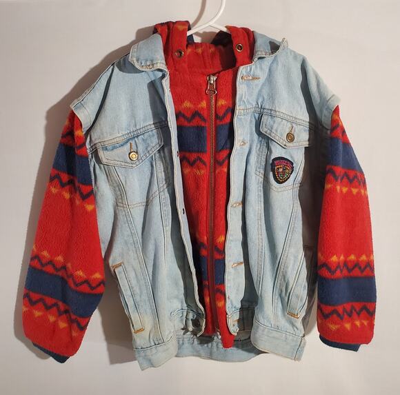 Bugle Boy Other - Vtg 90s Bugle Boy Denim Fleece Hooded Jacket Youth Little Boy Size XL Southwest
